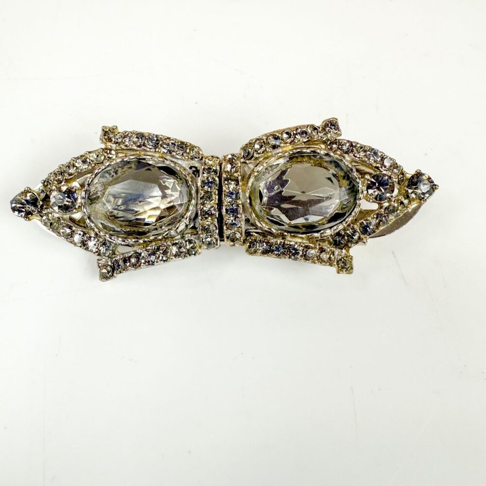 Antique Rhinestone Silver Tone Duette Brooch Dress Clips Combo